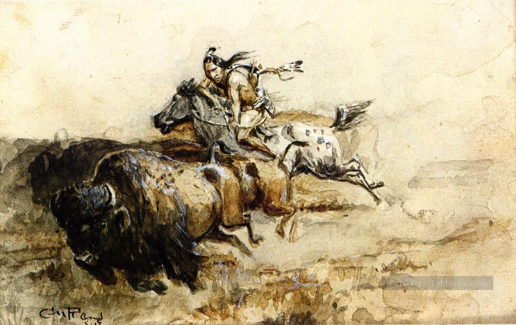 Buffalo chasseur Charles Marion Russell Peintures à l'huile
